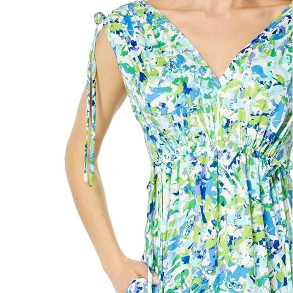 Maggy London Floral Print Maxi with Shoulder Gather Dress NWT Size 8 - Picture 2 of 3